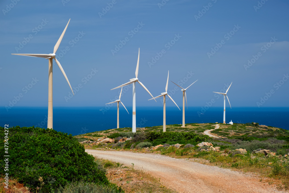 Wind generator turbines. Crete island, Greece Wind generator turbines. Crete island, Greece