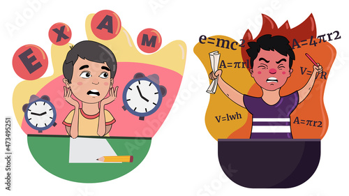 set of two vector kids character worrying about exam