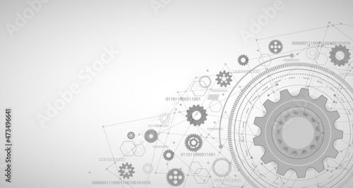 Gear abstract design background with technology and line circuit board texture. Modern engineering, futuristic, science communication concept. EP.3