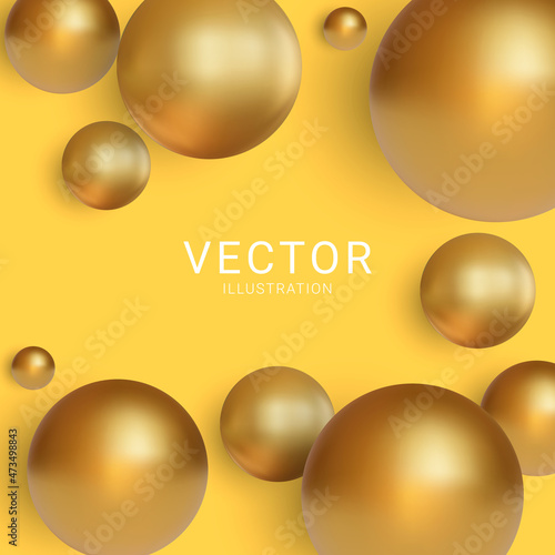 3D Kugeln Tapete - Fototapete Abstract yellow background with golden spheres. Vector illustration