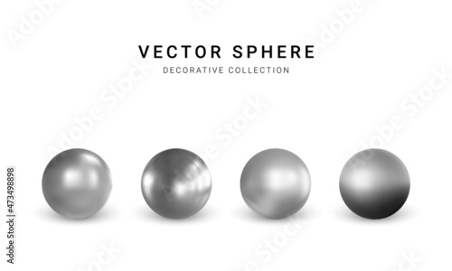 Set of silver sphere isolated on white background. Collection of bubble. Vector illustration