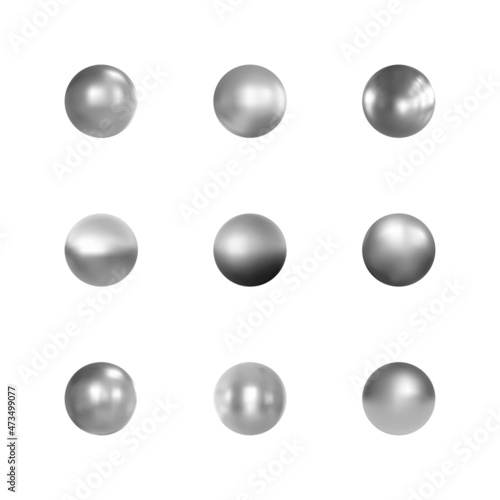 Set of silver sphere isolated on white background. Vector illustration