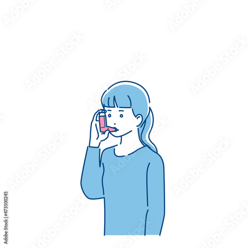 吸入薬を吸う女性　3色