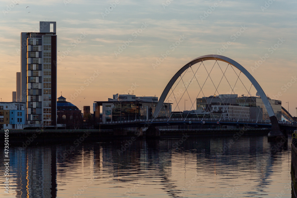 View of the Squinty Bridge over the river Clyde in Galsgow