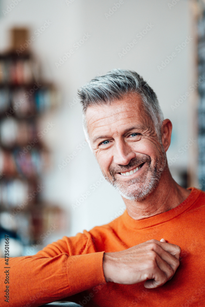 Mature man smiling at cafe Mature man smiling at cafe
