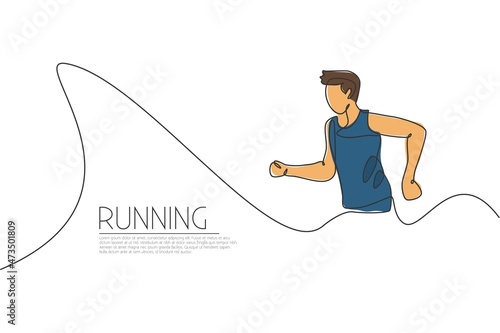 One single line drawing of young energetic man runner run relax graphic vector illustration. Individual sports, training concept. Modern continuous line draw design for running competition banner