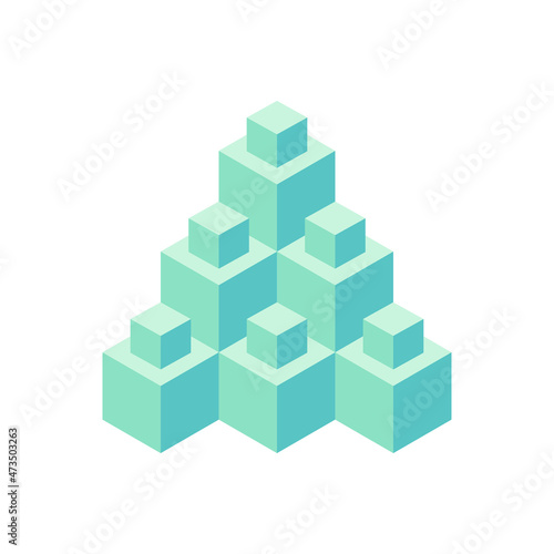 Abstract isometric object made of turquoise colored cubes. Vector illustration