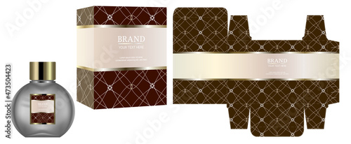 Packaging design, Label on perfume or cosmetic container with luxury box template and mockup box, illustration vector.