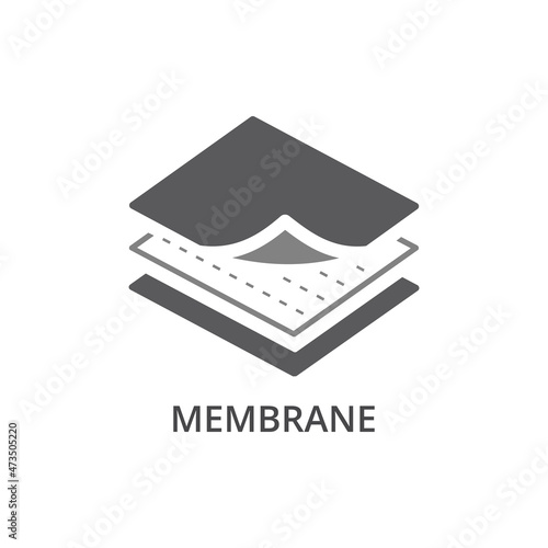 Membrane fabric material feature vector icon. Sportswear fabrics features label symbol.