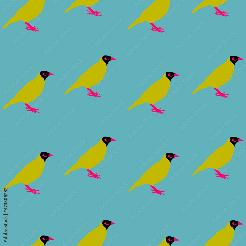 Seamless floral pattern with orange bird. Botanical background in summer style. Seamless floral pattern with orange bird. Botanical background in summer style.