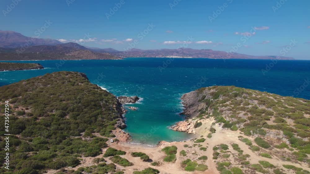 Aerial view. Stunning seascape landscape. Mediterranean Sea and the Greek island of Crete in summer. Aerial view. Stunning seascape landscape. Mediterranean Sea and the Greek island of Crete in summer.