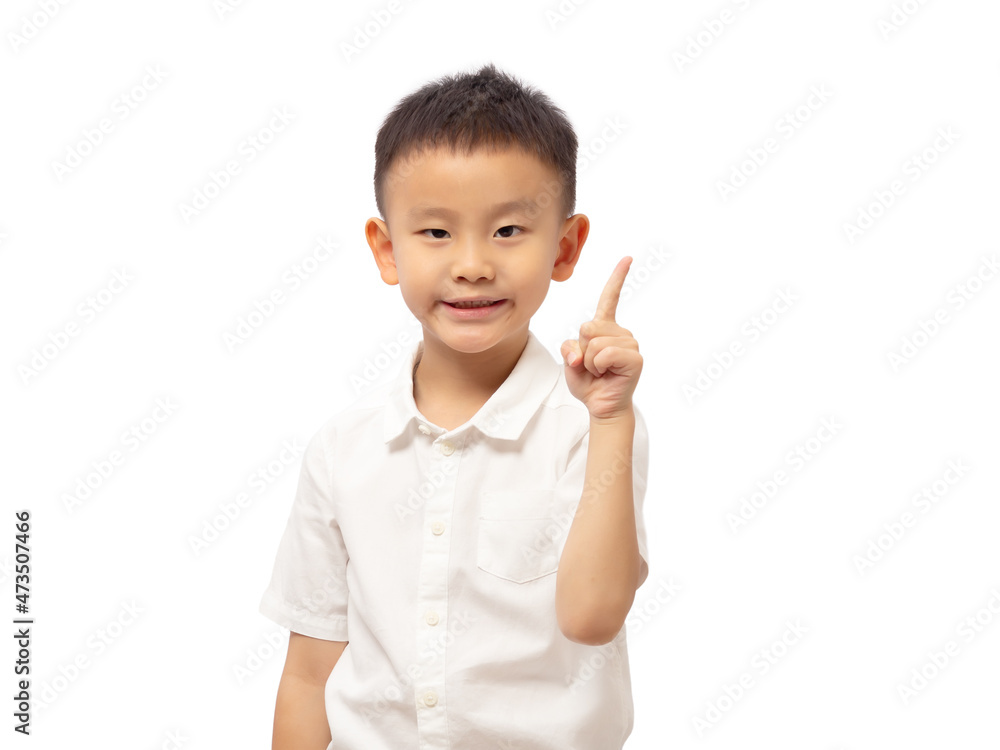 Smart kid thinking with idea and finger pointing up Smart kid thinking with idea and finger pointing up