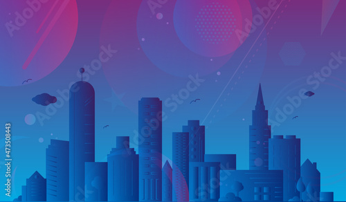 Futuristic Smart City skyline with abstract geometric background vector illustration.
