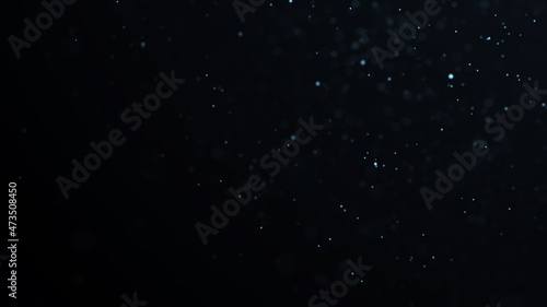Dust particle glow. Energy flow on a black background. Abstract background of particles. 3D rendering.