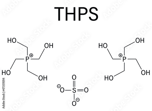 tetrakis(hydroxymethyl)phosphonium sulfate (THPS) biocide molecule. Skeletal formula. photo