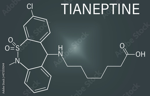 Tianeptine antidepressant drug molecule. Skeletal formula.	
