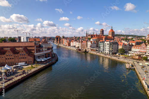 Gdansk. A city by the Baltic Sea on a sunny beautiful day. Aerial view over the seaside city of Gdańsk.