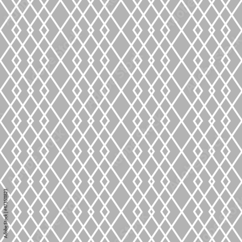 Minimalist style seamless pattern background with white lines forming geometric rhombus ornament on gray backdrop