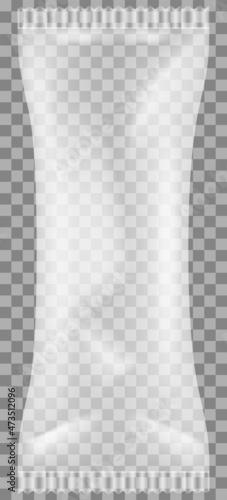 Transparent plastic bag vector illlustration. Glossy polyethylene wrapping. Plastic packaging isolated on transparent background. Polyethylene packaging for storing and carrying small items