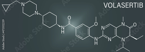 Volasertib cancer drug molecule. PLK1 inhibitor. Skeletal formula.	