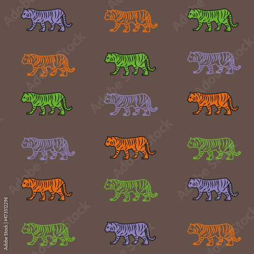 A pattern with tigers for the new year on an orange background