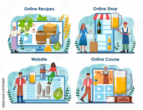 Brewery online service or platform set. Craft beer production. Beerhouse