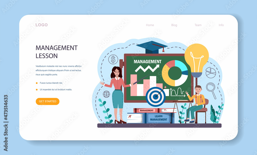 Management school course web banner or landing page. Humanities education Management school course web banner or landing page. Humanities education