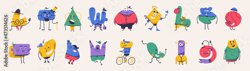 Cute abstract cartoon characters set.