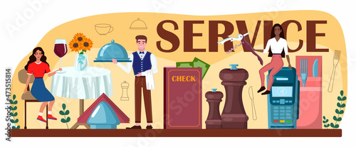 Service typographic header. Waiter, restaurant staff in the uniform