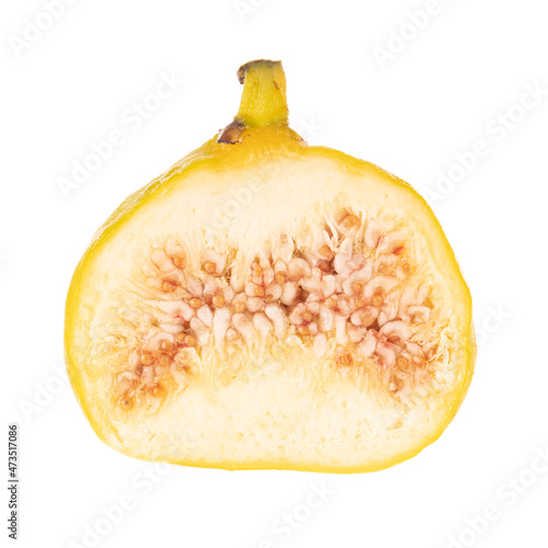 single half of yellow fig isolated on white