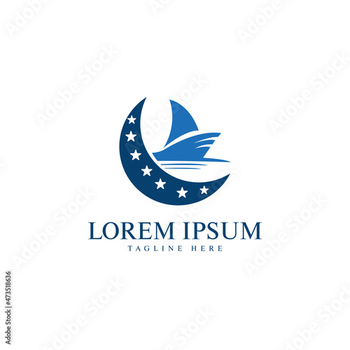 dream adventure on a ship or boat logo design template vector