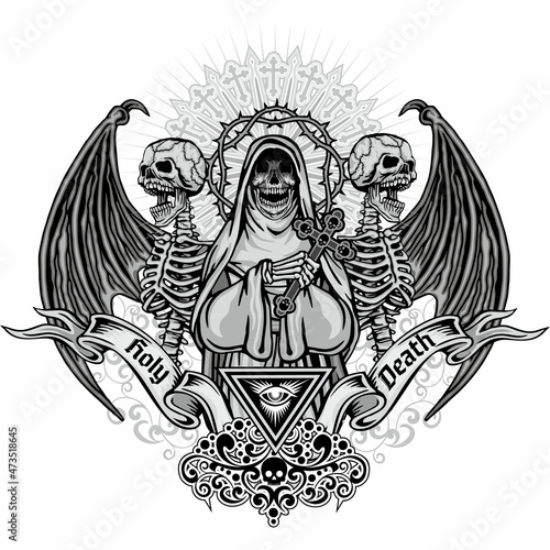 Gothic sign with skull and skeleton, grunge vintage design t shirts