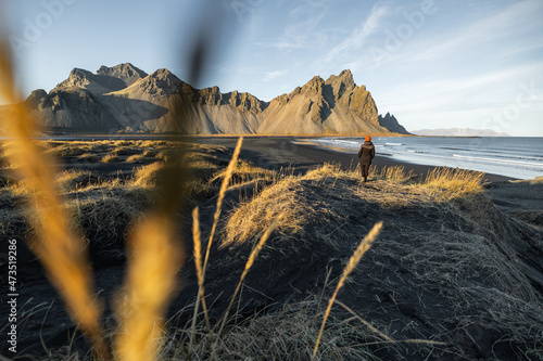 Stokksnes Beach Woman walking