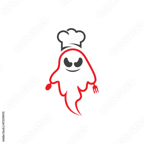ghost chef logo, ghost restaurant logo, ghost kitchen logo design free vector template