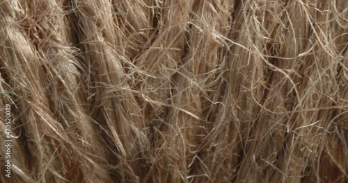 Jute thread close-up. Macro coil of jute rope.