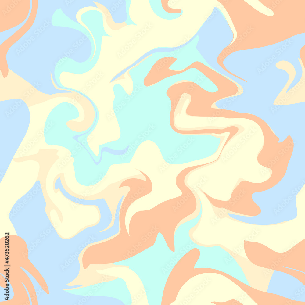 Seamless marble vector pattern. Colorful abstract swirl texture, liquid acrylic background in pastel colors. Texture for print, fabric, textile, wallpaper.
