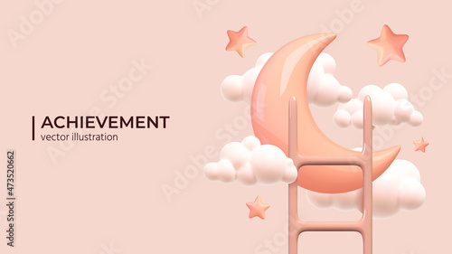 Stairs for effort and challenge in business to be achievement and successful concept. Realistic realistic 3d decorative design objects in Trendy colors. Design in cartoon style. Vector illustration