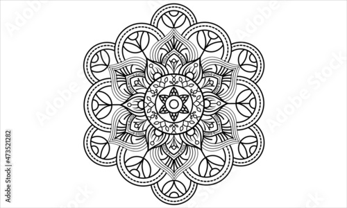 Circular pattern in form of mandala for Henna, Mehndi, tattoo, decoration. Decorative ornament in ethnic oriental style. Coloring book page and line art.