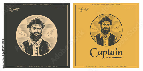 Captain pirate retro vintage logo illustration