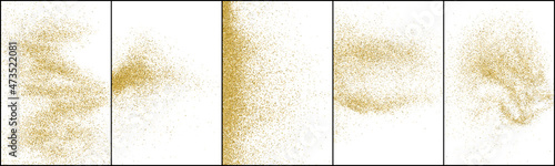 Set of Gold Glitter Texture Isolated On White. Amber Particles Color. Stardust Background. Golden Explosion Of Confetti. Vector Illustration, Eps 10. photo