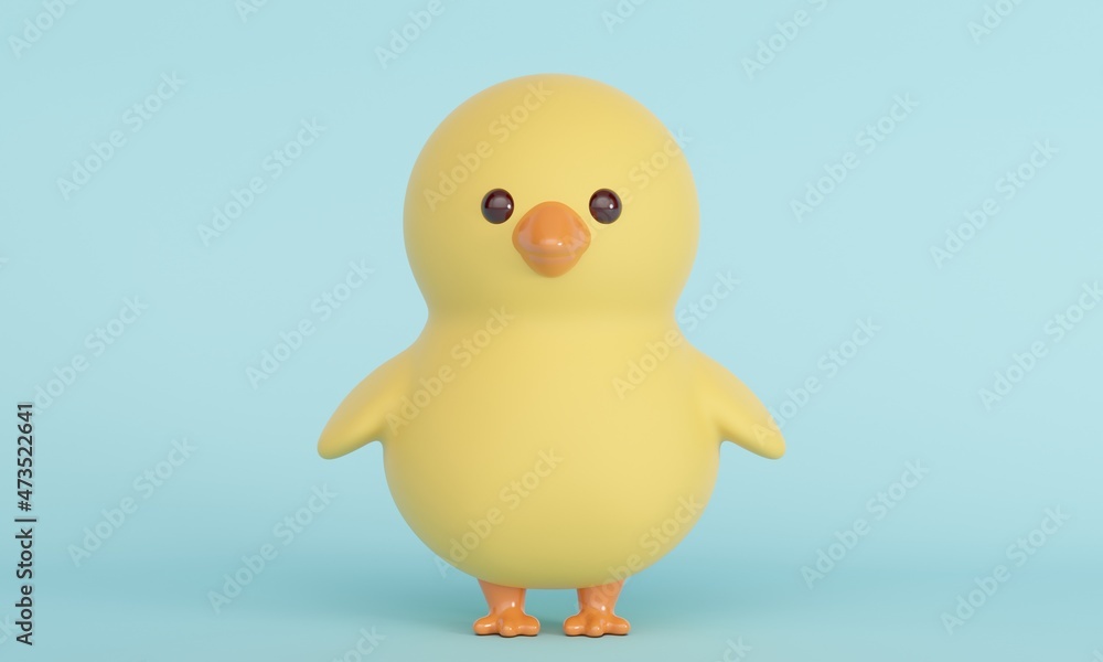Cute little yellow chicken on blue background. 3d rendering Cute little yellow chicken on blue background. 3d rendering