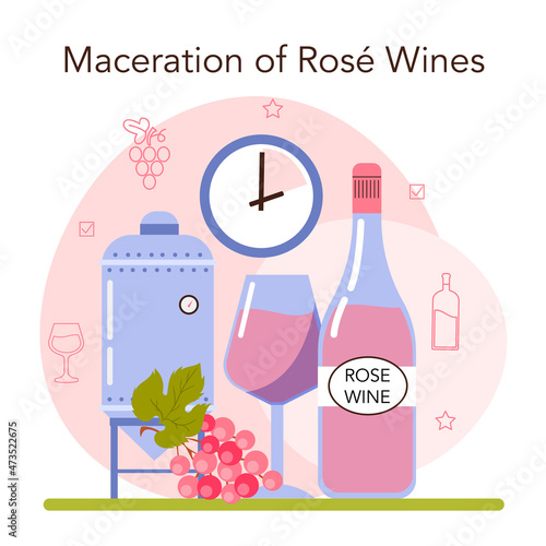 Wine production. Red and rose wine maceration. Alcohol drink characteristics