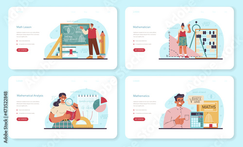 Mathematician web banner or landing page set. Mathematician use