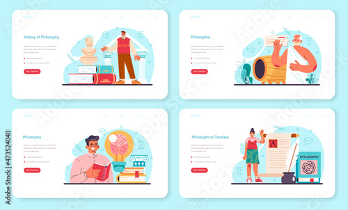 Philosophy web banner or landing page set. Ancient study of general