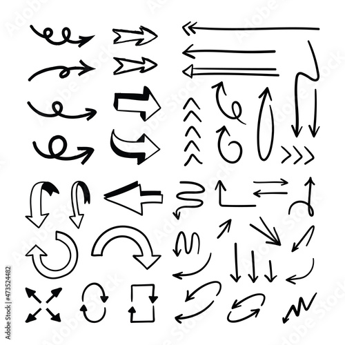 Arrow doodle collection. Hand drawn set of arrows.