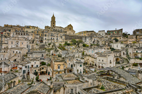 View of Matera, an ancient city built into the rock. It is located in the Basilicata region, Italy.