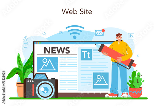 Journalist online service or platform. Newspaper, internet and radio