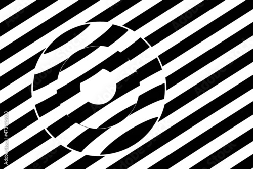 Magnifying lenses against black and white stripes creating illusion of refraction of light