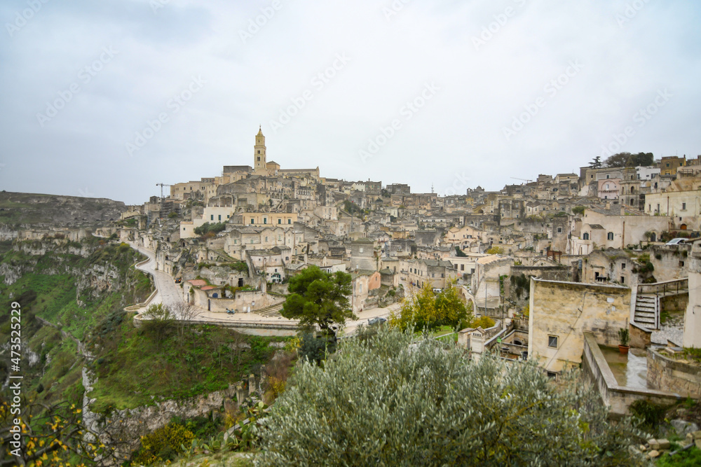 View of Matera, an ancient city built into the rock. It is located in the Basilicata region, Italy.	