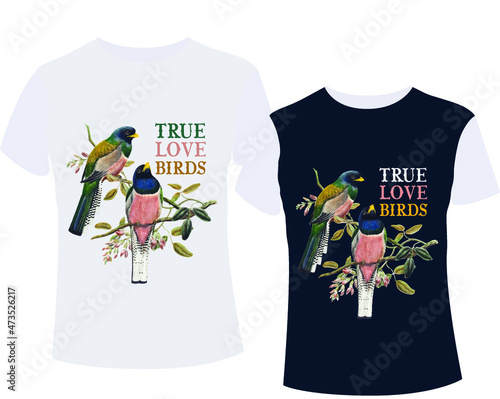 True Love Birds T-Shirt Design Vector Illustration
